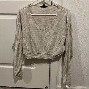 Forever 21 Light Gray V-Neck Waffle Knit Sweatshirt